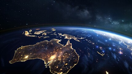 Wall Mural - Earth at Night with City Lights and Milky Way