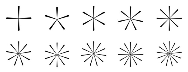 Wall Mural - collection of simple radial pattern designs - set of minimalist black sunbursts - pack of isolated d