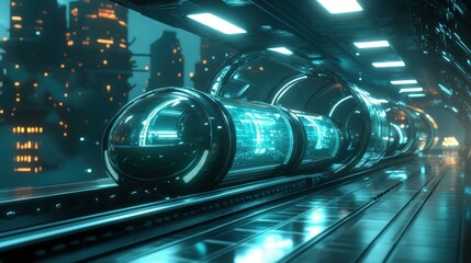 Poster - Futuristic Hyperloop Train Moving Through a Tunnel
