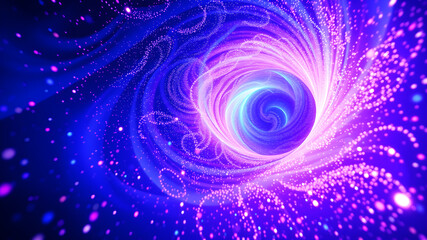 Wall Mural - A swirling vortex of glowing neon particles in 3D space, with colors shifting from blue to purple.