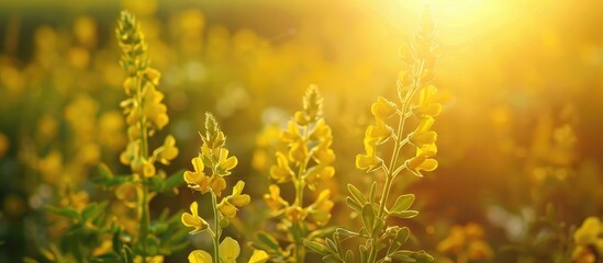 Canvas Print - Blooming Of Crotalaria Juncea In Agriculture Field