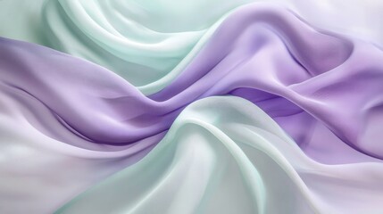 Wall Mural - Close-up of beautiful silks in soft lavender tones under soft ambient light. Abstract silk waves on a light gray background.