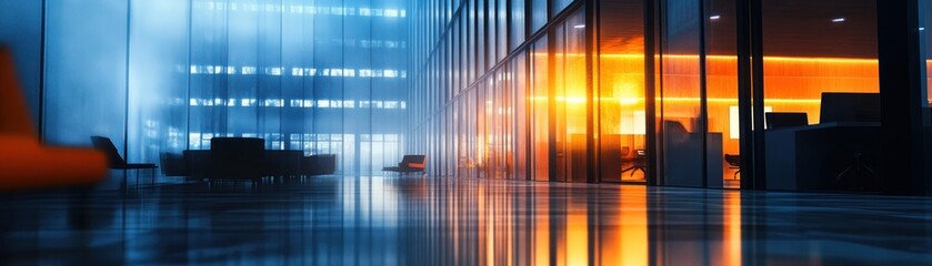 Poster - Modern Office Interior with Blue and Orange Light Reflections