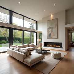 Modern Living Room Interior with Panoramic Windows and Cozy Furniture 1