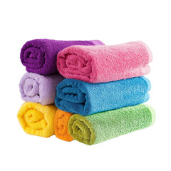 Wall Mural - Stack of vibrant, rolled towels in various colors arranged perfectly isolated on transparent background