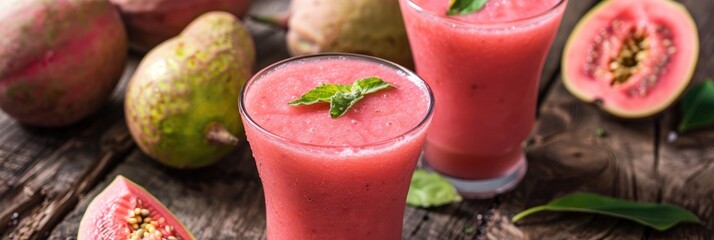 Canvas Print - Refreshing Chilled Fruit Smoothies with Fresh Organic Pink Guavas