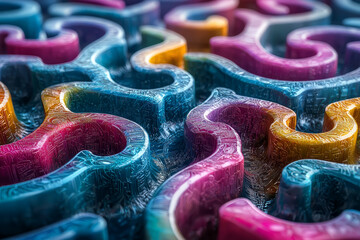 Poster - a colorful maze with intricate patterns, representing the complexity and beauty of human thought pro