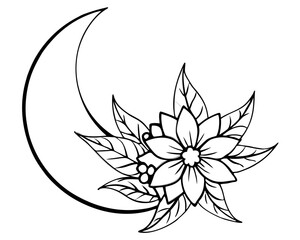 Wall Mural - floral moon line art illustration,Moon SVG Bundle, Floral Moon svg, Mystic Celestial Svg, Moon and Stars SVG, Crescent Moon Svg, Flower svg, Cut File for Cricut, Silhouette