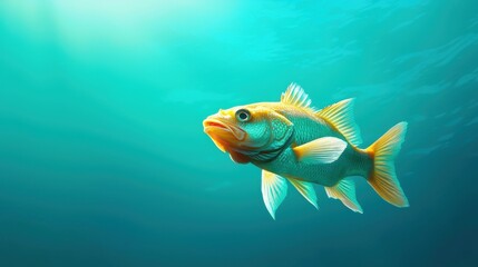 Serene Underwater Photograph of a Single Fish in Deep Blue Ocean