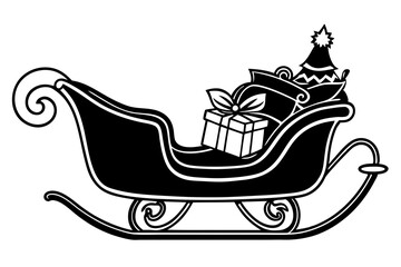 Canvas Print - Santa sleigh icon simple gift black vector