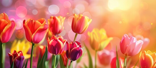 Poster - Yellow Red Orange And Pink Tulip Flower Blossoming