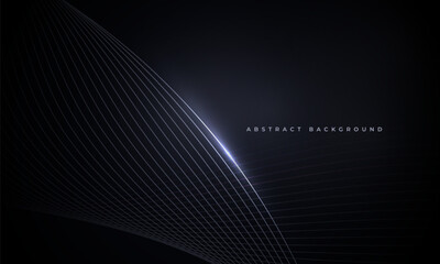 Poster - Black luxury abstract background with glowing wavy lines. Vector elegant illustration