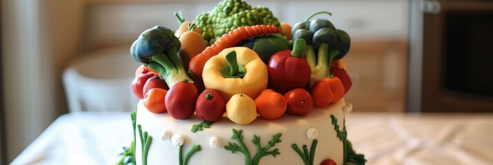 Poster - Playful Cake Decorated with Fondant Vegetables A Charming Culinary Treat