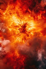 Poster - A dramatic display of orange and red clouds exploding in the sky