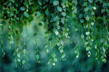 Poster - A bunch of green leaves hang from the branches of a tree, surrounded by nature