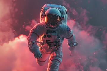 Poster - An astronaut in a space suit soaring through the air with a sense of weightlessness