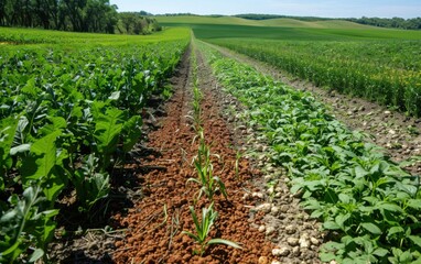 Diverse cover crops growing in agriculture fields improve soil health and sustainability during the growing season