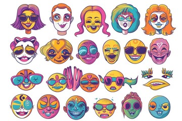 Poster - A collection of cartoon characters showing various emotions and facial expressions