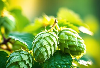 close vibrant green beer hops showcasing lush leaves rich texture, fresh, plant, agriculture, nature, growth, crop, herb, botanical, brewing, garden, organic