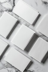 Poster - A group of white boxes sit on top of a marble countertop