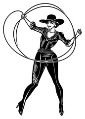 Sticker - PNG Cowgirl lassoing in dynamic pose