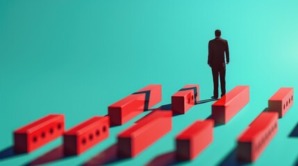 Poster - A person standing near a stack of red blocks, possibly used as a storage or display solution
