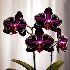 Wall Mural - Macro photo of beautiful black orchid flowers