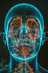 Aufkleber - A detailed illustration of a human male's head and brain, useful for medical or educational purposes