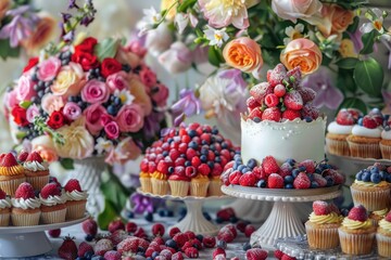 Canvas Print - A table filled with frosted cupcakes and cakes, perfect for parties or celebrations