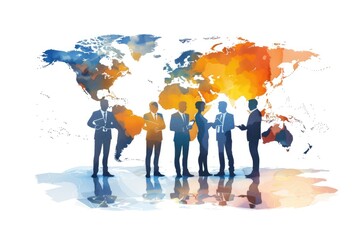 Poster - A group of people gathered around a world map, possibly discussing global issues or planning a trip