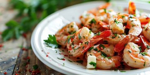 Sticker - Garlic Shrimp with Butter and Parsley on a White Plate