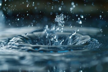 Poster - A detailed view of a single water droplet on the surface of a pool