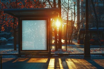 Aufkleber - A bus stop scene at sunset