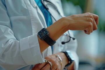 Poster - A person wearing a white coat and a watch, suitable for medical or scientific settings