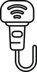 Poster - Simple outline icon of a wireless barcode scanner with a hanging hook, ideal for e commerce and retail related designs