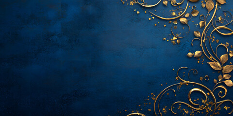 Wall Mural - dark blue luxury background with gold patterns. elegant gold jewelry. vintage background