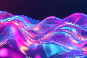 texture of liquid blue-orange gradient glass on a dark background. holographic colors. abstract wavy 3d background