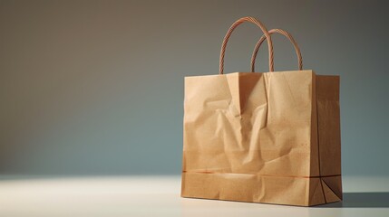 Poster - A simple brown paper bag sitting on a table, could be used as a prop in various scenes or settings