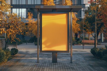 Poster - Yellow sign at a bus stop with a simple design and clear information