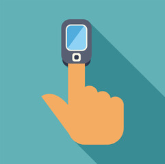 Poster - Minimalist flat design illustration of a hand wearing a smartwatch, casting a long shadow