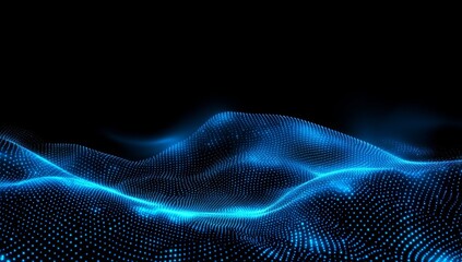 Wall Mural - Abstract Blue Digital Background Featuring Glowing Dots and Waves on a Black Space, Representing an AI Technology Concept