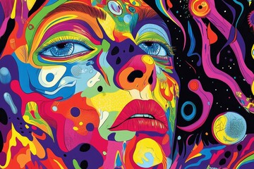 Poster - Abstract Portrait with Vibrant Colors and Swirling Shapes