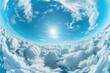 © VolumeThings - 360 degree panorama of a serene sky for use in graphics or games with white clouds and halo for sky replacement