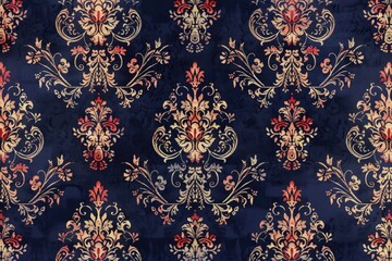 Poster - Floral design on a blue background, featuring red and gold patterns