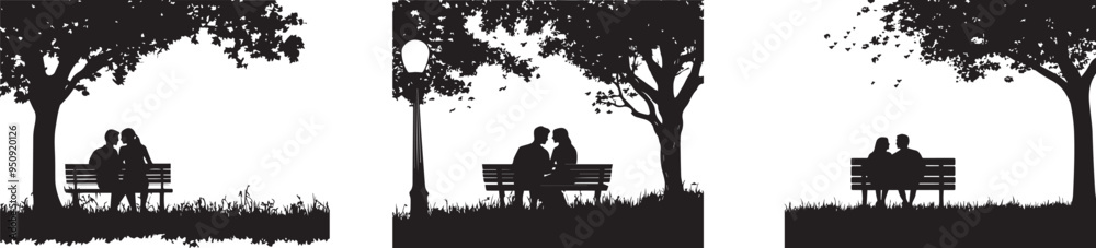 Couple sitting on bench in park vector silhouette Stock Vector | Adobe ...