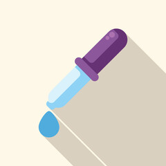 Poster - eyedropper dripping blue liquid icon in flat style with long shadow on a beige background