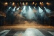 © VolumeThings - An empty theater stage illuminated by spotlights and smoke before the show