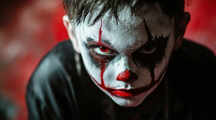 Canvas Print - Boy make up as evil for halloween party 