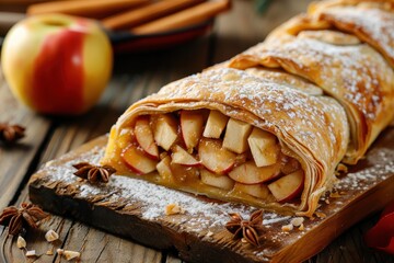 Poster - Apfelstrudel a traditional Austrian dessert on the table