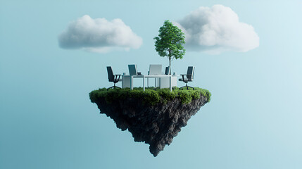 Wall Mural - A Desk in the Clouds - Perfect for Your Next Business Concept